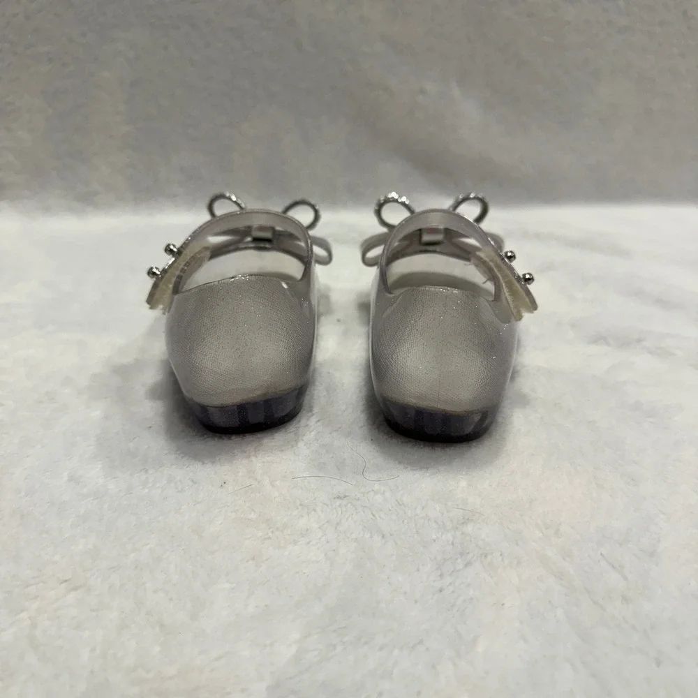 Mini Melissa‎ Glitter Bow Jelly Mary Jane Flats Size 7 Toddler Kids Silver Shoes